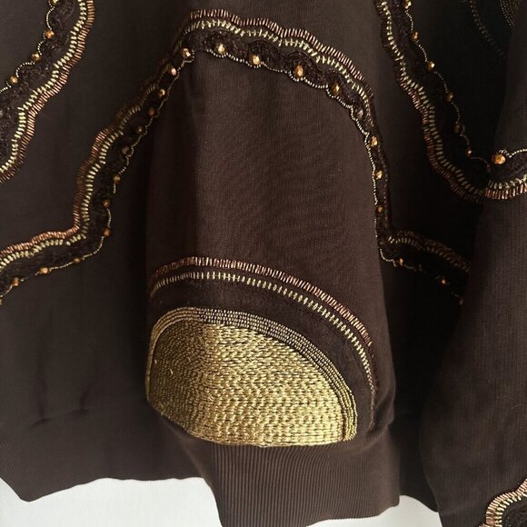 Ollari Brown Embroidered Beaded Sweatshirt 2X - Picture 3 of 10